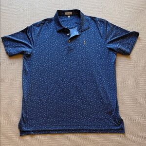 Peter Millar Summer Comfort Mens XL Navy Hammerhead Shark Patterned Polo Shirt